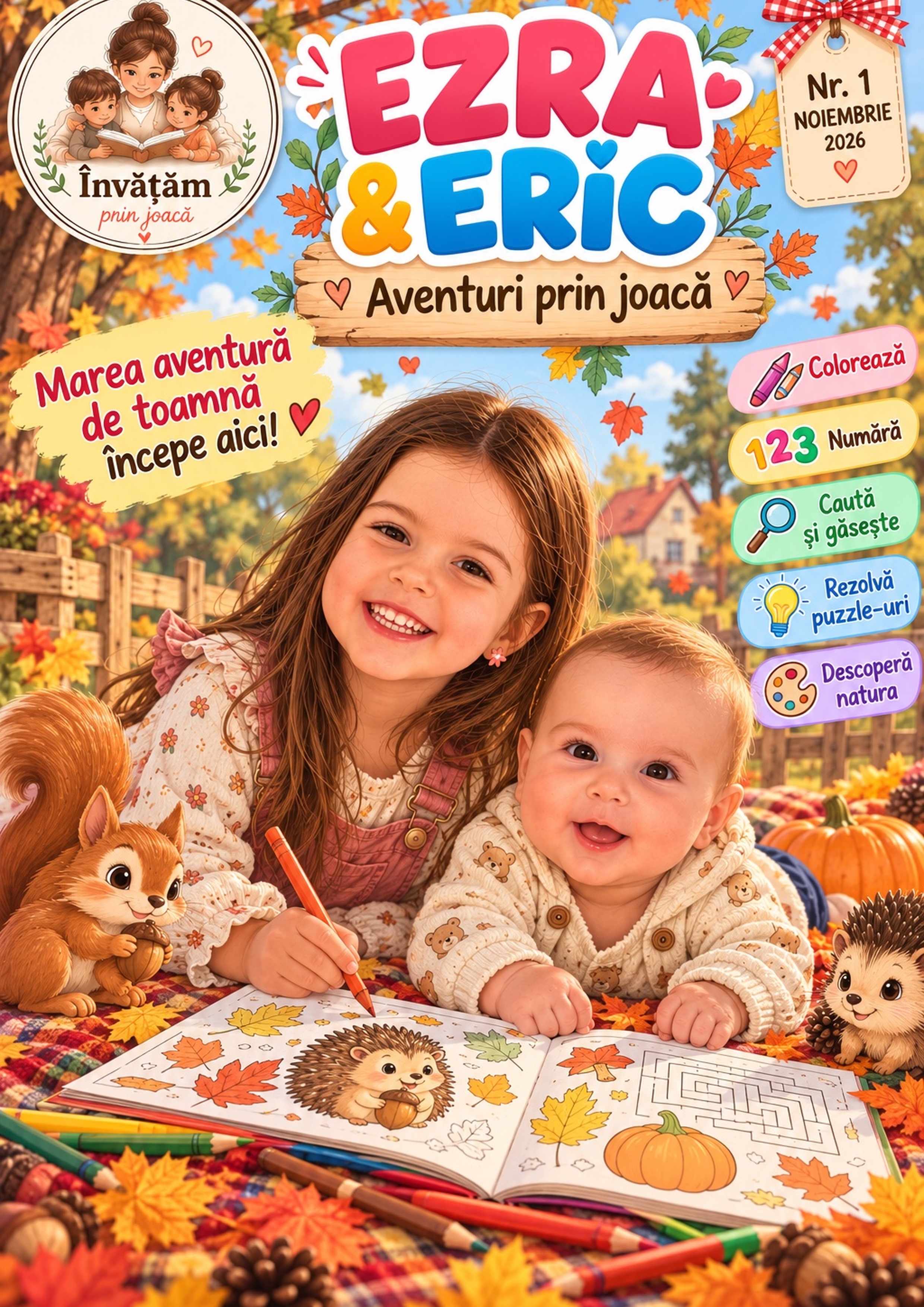 Coperta originală a revistei Ezra & Eric – Aventuri prin joacă, numărul 1, noiembrie 2026